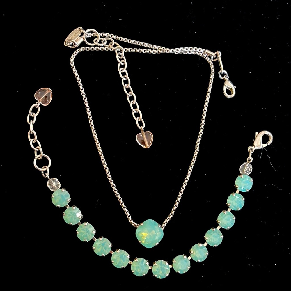 Sabika Aqua necklace - Single Crystal & Matching Sabika bracelet